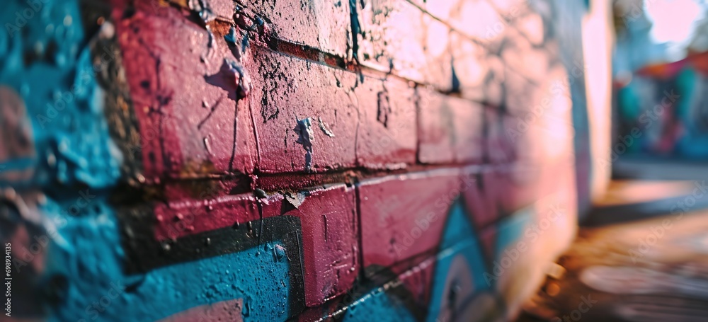Colorful Brick Wall with Peeling Paint