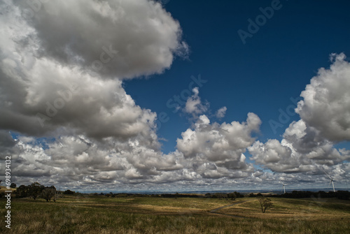 Clouds over Central West NSW landscape in December. Summer.