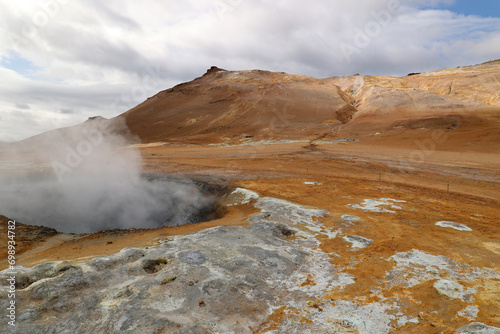 Mud springs and solfatars in the colorful high-temperature area of Namaskard-Iceland