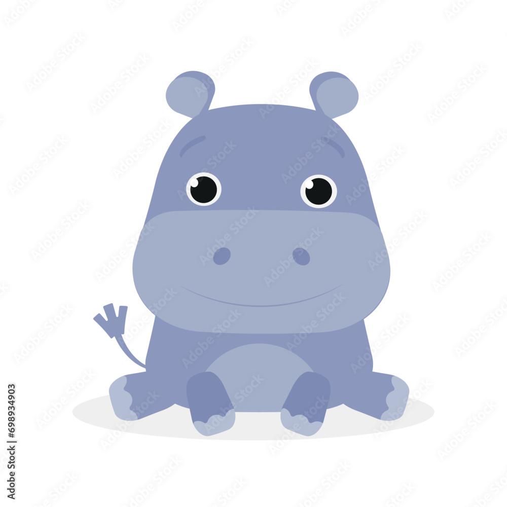 Naklejka premium Vector hippo. Cute animal character. Minimal cartoon design. Sutable for apps and animation. 