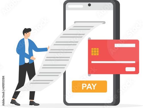 Bill payment. Businessmen do mobile payment. Concept business technology vector illustration, shopping, banking.

