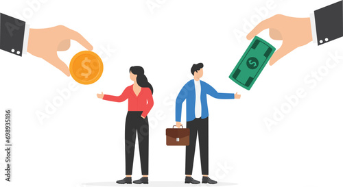 Salary Different for employees. Concept business vector illustration, Currency, Coin, Banknote

