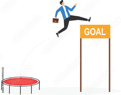 Businessman pole vaulting goal. Business jumping vector illustration

