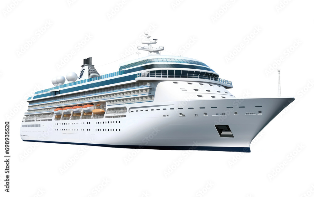 A Singular Image of a Luxury Cruise Ship with an Elegant Side Profile On a White or Clear Surface PNG Transparent Background.