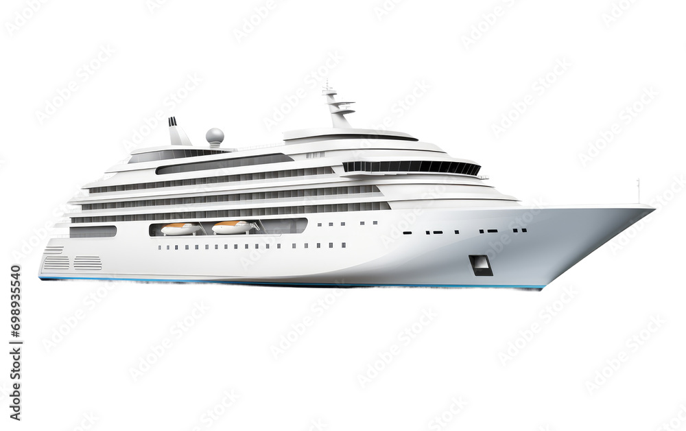 A Singular Image of a Luxury Cruise Ship with an Elegant Side Profile On a White or Clear Surface PNG Transparent Background.