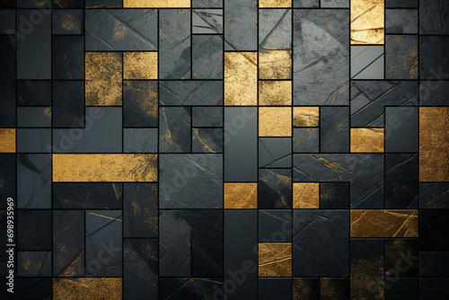 Fototapeta Naklejka Na Ścianę i Meble -  Gold and black mosaic wall background.