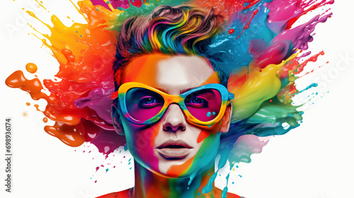 A person with glasses in rainbow color