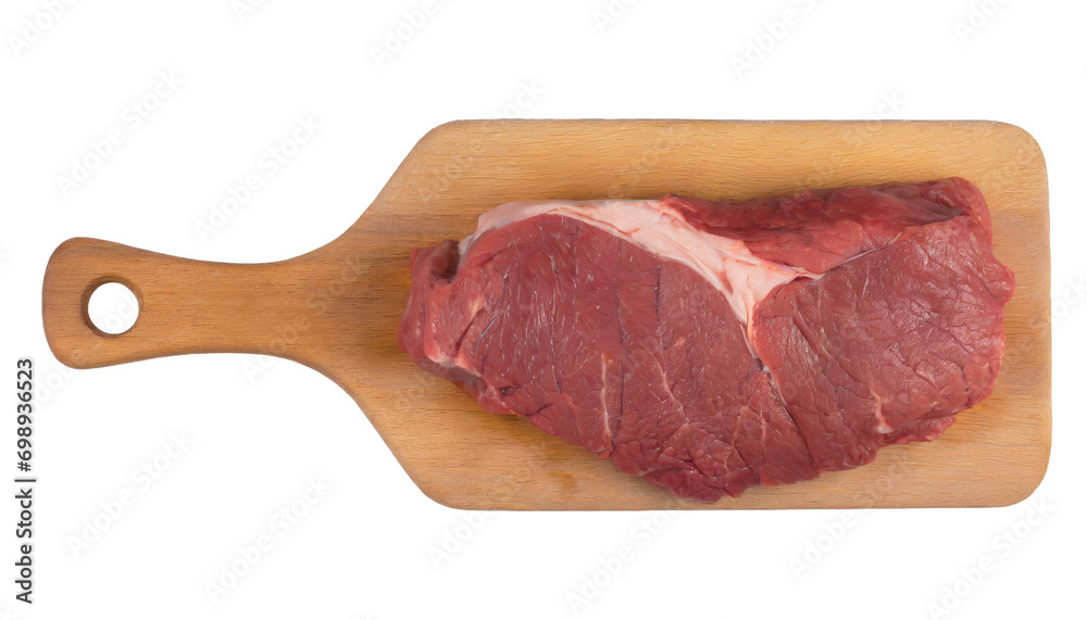 Piece of beef on cutting board - isolated on transparent background Piece of beef on cutting board - isolated on transparent background
