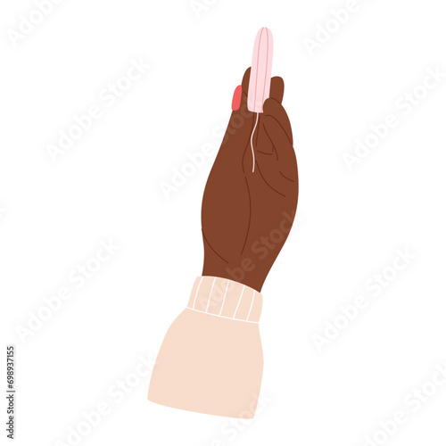 African american black female hand holds tampon.Hygiene care in menses period. Vector