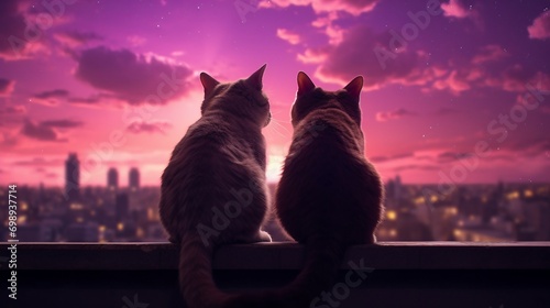 Anime Cats on Balcony At night photo