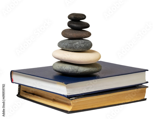 Stones pyramid on books - isolated on transparent background