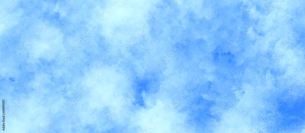 Beautiful and soft cloudy light blue clouds watercolor background, Blue shades gradient grunge texture, Abstract blue paper texture with clouds, blue aquarelle blurry natural clouds for presentation.	