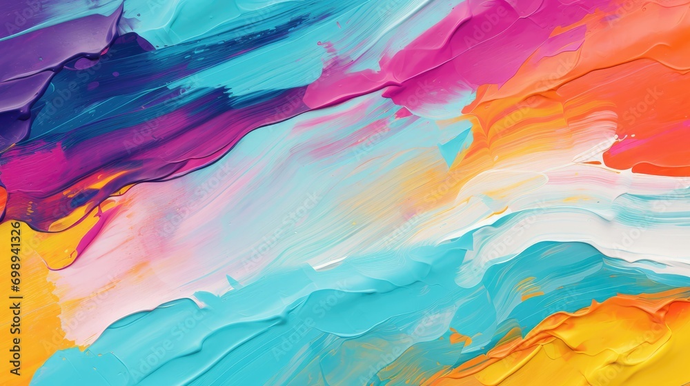 Colorful paint smear style in bold colors for use as banners acrylic rainbow canvas texture wallpaper strokes abstract Closeup