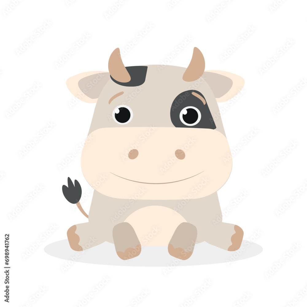 Vector cow. Cute animal character. Minimal cartoon design. Sutable for apps and animation. 
