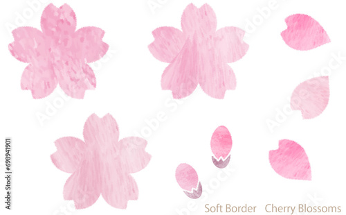 水彩絵の具テクスチャー、桜の花のシルエットのイラスト