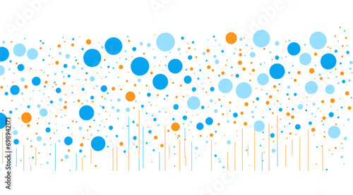 Graphic is a seamless pattern of blue and orange circles on a white background. The circles are evenly spaced and have a uniform size