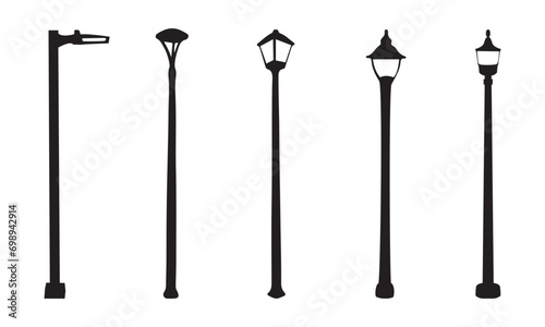 street light silhouettes or vectors black and white set