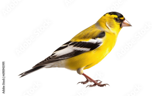 Vibrant Goldfinch Feeding Bliss On a White or Clear Surface PNG Transparent Background.