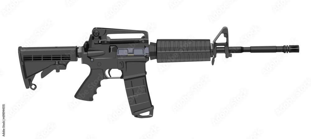 Assault Rilfe 15 (AR-15) Side View Vector Drawing