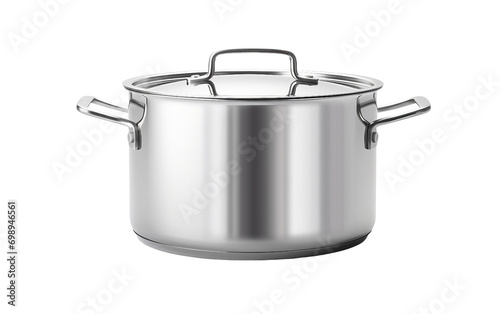 Realistic 8K Stainless Steel Cooking Pot On Transparent Background.