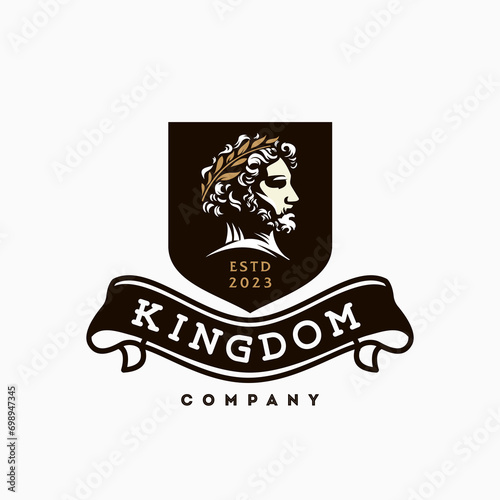 Greek emperor logo. god head wearing laurel wreath statue icon logo design Illustration vector in trendy minimal and simple line style. Ancient Greek Figure Face Head Statue Sculpture.