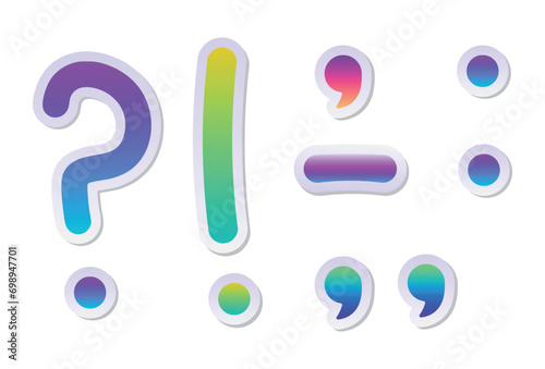 Vector illustration. Punctuation. Comma, interrogative, exclamation, dash, colon. symbol. Icon. Dialogue, emotions. Help. Reply. On a white isolated background. Simple accent. Volume.  photo