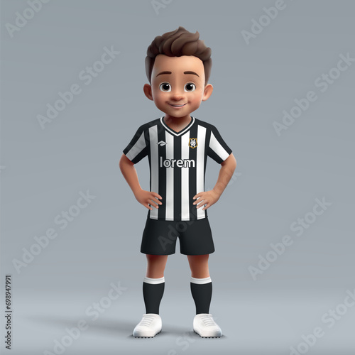 3d cartoon cute young soccer player in Newcastle United football uniform