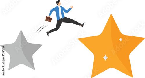 Improvement and adaptation to new normal concept. Business transformation, change management or transition to better innovative company, smart businessman jump from old to new shiny star idea.


