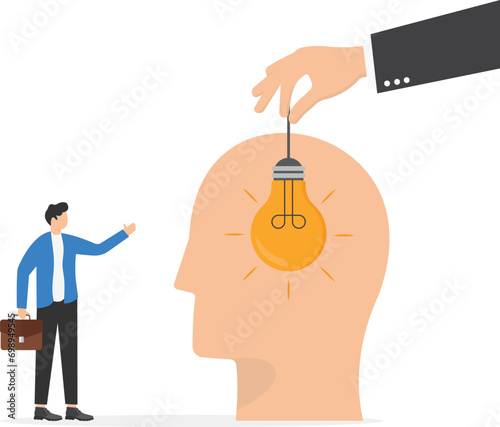Idea growth using guidance and coaching to implement in the employee head. Business vector illustration

