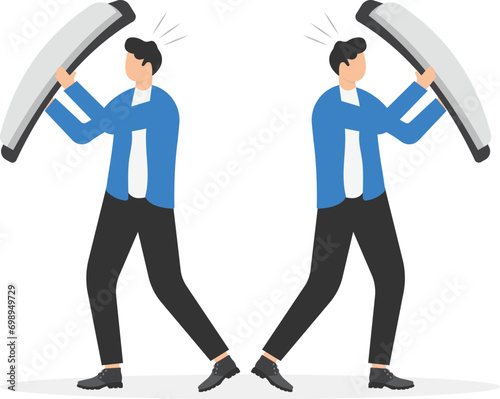Team holding shields against business. Teamwork unity

