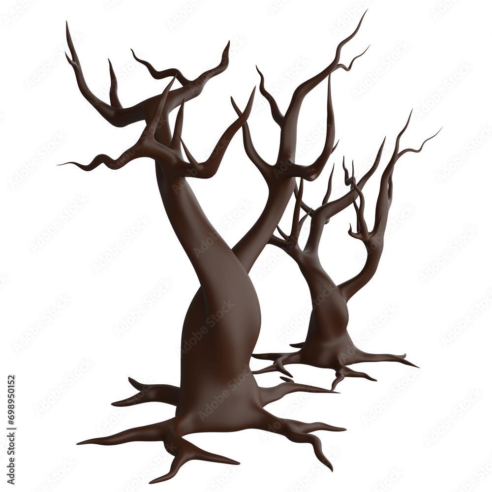 Dry trees clipart flat design icon isolated on transparent background, 3D render Halloween concept