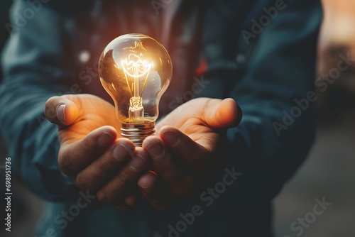 Human Resource Management, Strategic planning for success through business development concept by choosing professional leaders employee. Man holding a light bulb as symbol of idea or team leading 