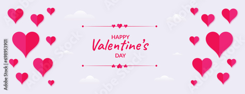 Happy valentines day heart web background wishes or greeting card elegant wishing banner or post design social media sale, advertisement, vector illustration © InkSplash