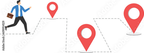 Walks on the dotted line with a stops in a location, Path with destinations

