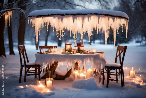 Obraz na płótnie restaurant in the winter w salonie