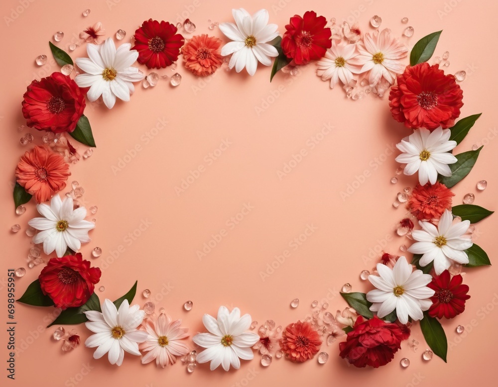 A frame of flowers on a beige background A frame of flowers on a beige background