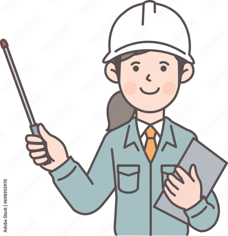 指示棒を持った建築作業員の女性 指示棒を持った建築作業員の女性