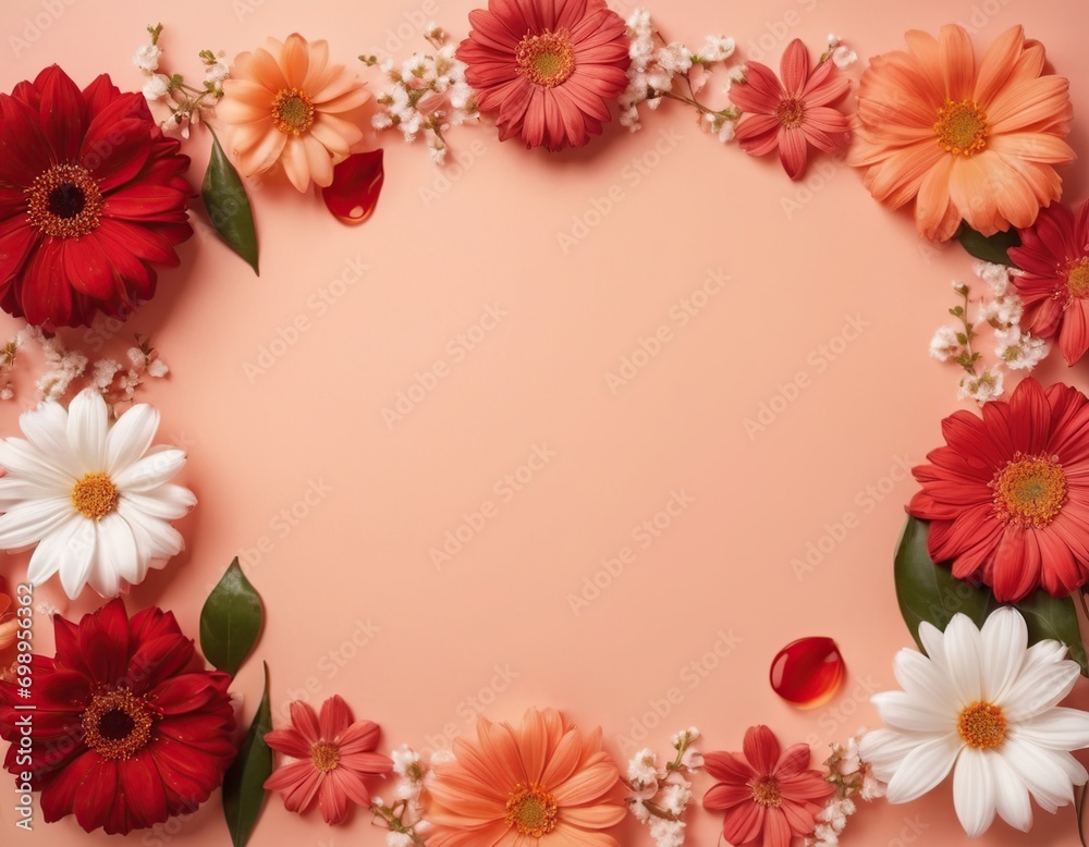 A frame of flowers on a beige background