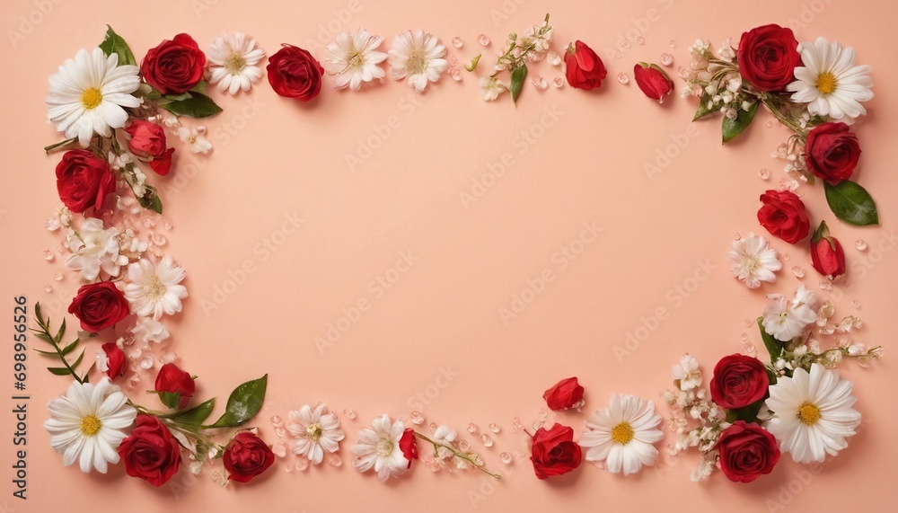 A frame of flowers on a beige background A frame of flowers on a beige background