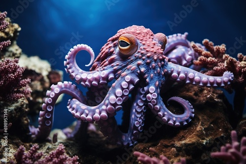 Octopus on the bottom of the sea. Close-up. © Rudsaphon