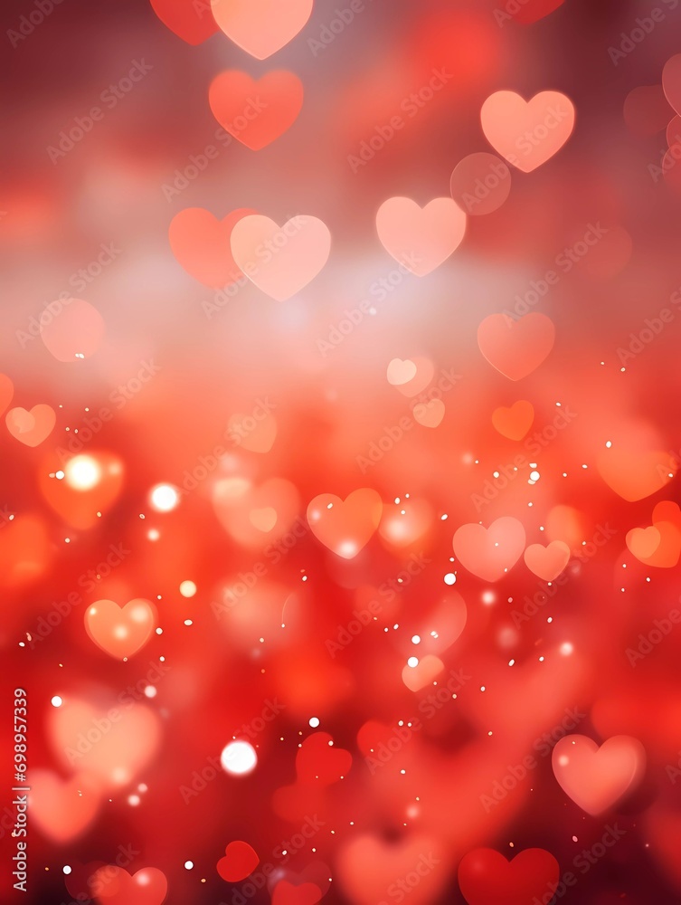 Valentines day party decorations background, Red hearts on blurred bokeh background, copy space banner. Valentines day party decorations background, Red hearts on blurred bokeh background, copy space banner.