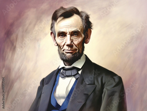Depiction of Abraham Lincoln, the 16th US President, authoritative, historical, black and white representation. photo