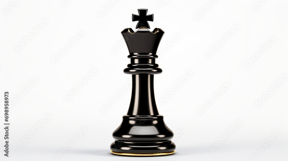 Strategic Power Play: Black Chess Queen Dominates on White Background, Symbolizing Victory and Leadership in a Minimalist Design