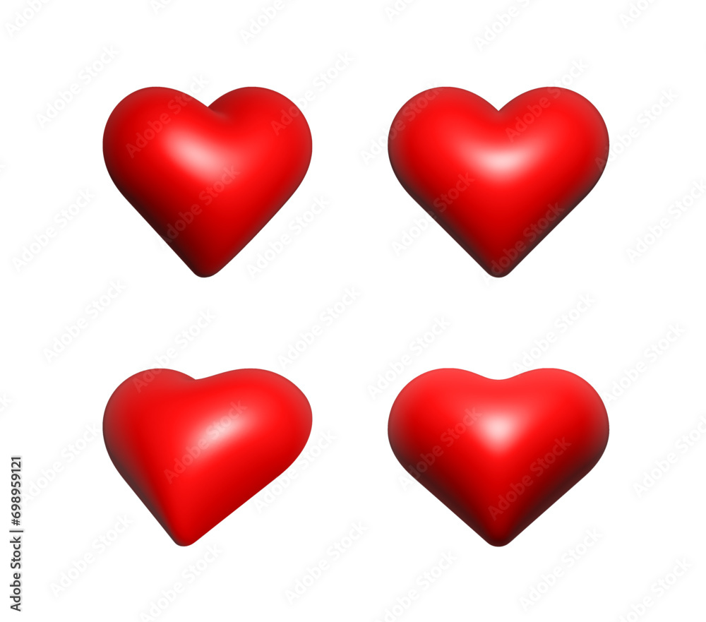 Set of 3d red Heart. Love symbol isolated on white background. Vector illustration Set of 3d red Heart. Love symbol isolated on white background. Vector illustration