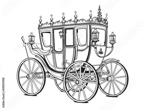 King carriage hand drawn sketch Vector illustration