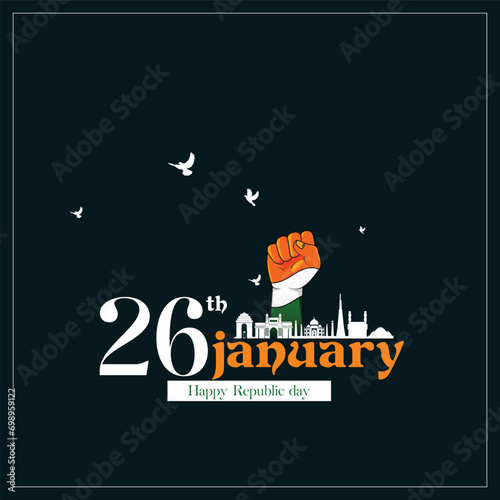 Vector illustration Republic Day India 26th January Editable Post Template fist  