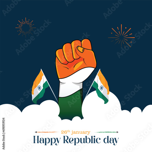 Vector illustration Republic Day India 26th January Editable Post Template fist and indian flag