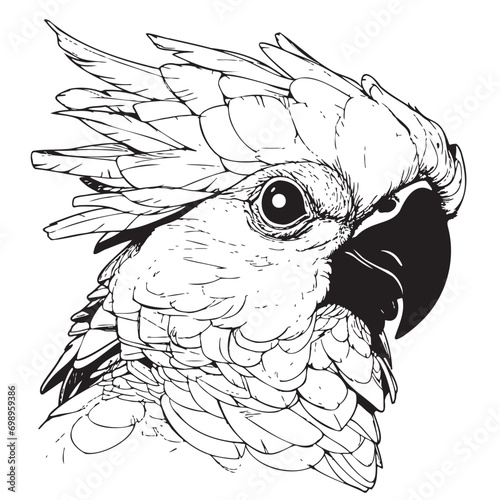 Cockatoo parrot cartoon head hand drawn sketch illustration Birds exotic