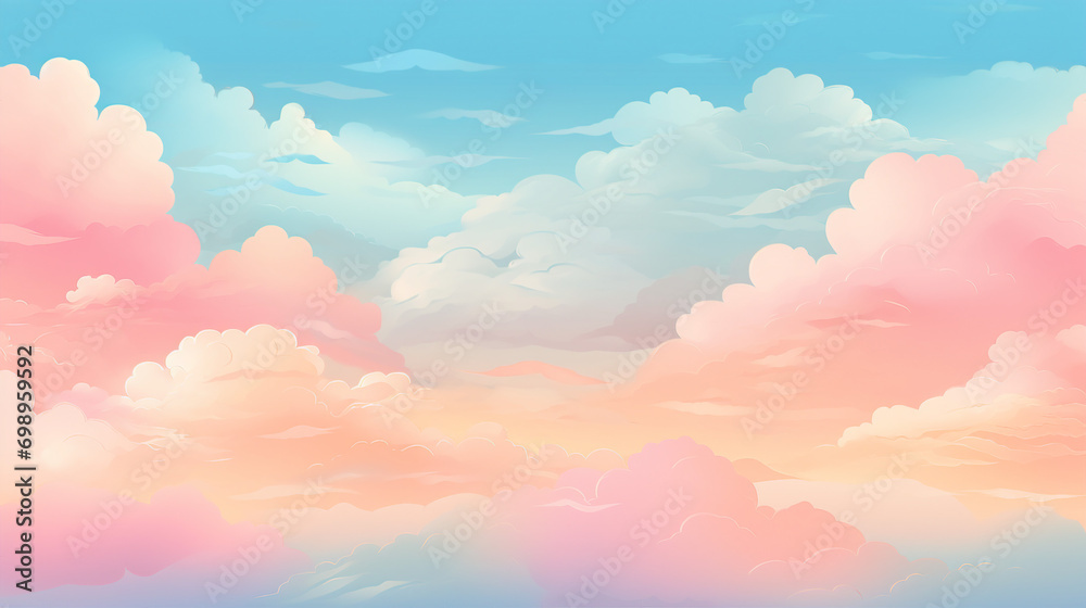 Whimsical Cloudscape: Dreamy Seamless Pattern of Vibrant Sky with Fluffy Clouds – Atmospheric Digital Art for Heavenly Designs