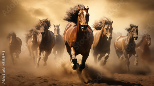 Horses force running out of sand © Fauzia